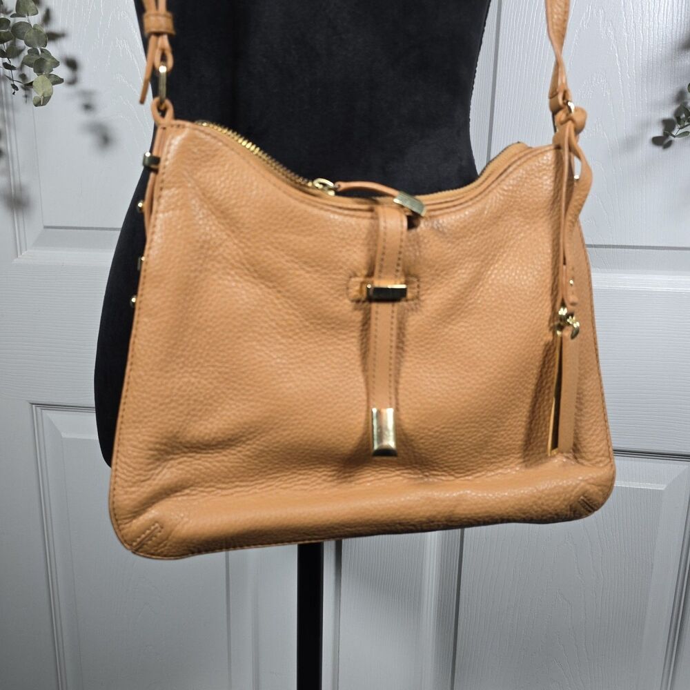 Vince Camuto Taupe Pebbled Leather Crossbody Handbag